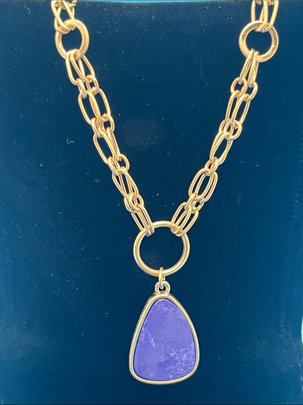 Plunder Gold-Tone Link Necklace with Purple Teardrop Pendant